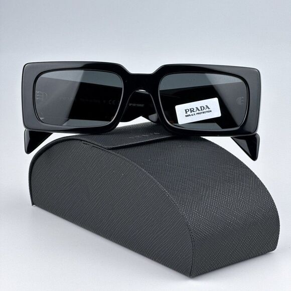 NEW Prada PRA07S 1AB5S0 Black Dark Grey Cat Eye Rectangle Sunglasses PR A07S - Picture 1 of 12